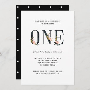 Hübsches schwarzes Blumenerstes Geburtstags-Party Einladung