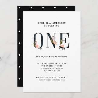 Hübsches schwarzes Blumenerstes Geburtstags-Party Einladung