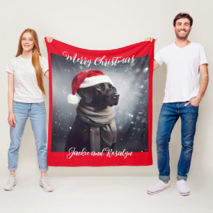 Hübsches Schwarzes Labor in Scarf und Weihnachtsma Fleecedecke