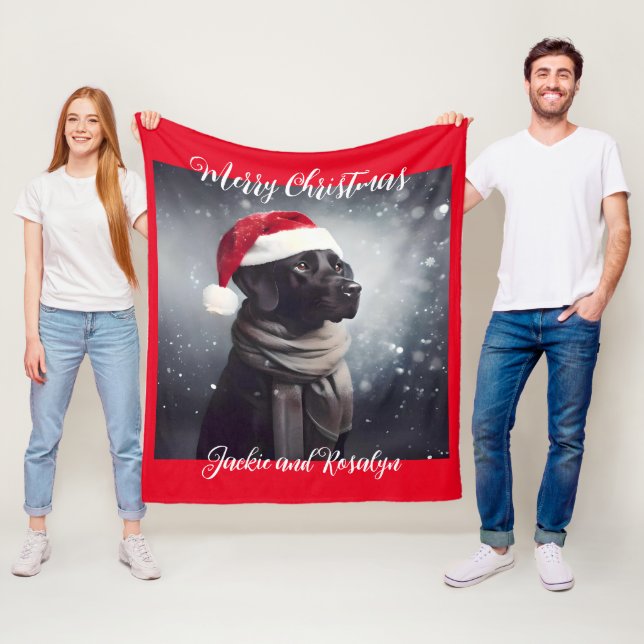 Hübsches Schwarzes Labor in Scarf und Weihnachtsma Fleecedecke (Beispiel)