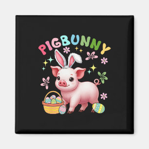 Hübsches Schweinchen-Kostüm-Häschen jagt Ostereier Magnet