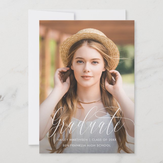 Hübsches Script Blue Virtual Graduation Party Foto Ankündigung (Vorderseite)