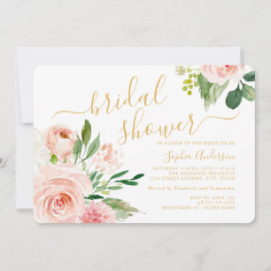 Hübsches Script Blush Gold Floral Brautparty Einladung