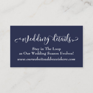 Hübsches Script Navy Blue Wedding Website Details Begleitkarte