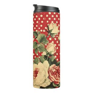 Hübsches Shabby Chic Roter Flora Herztopf Mix Thermosbecher