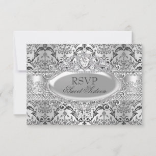 Hübsches Silber Damast Sweet 16 RSVP Einladung