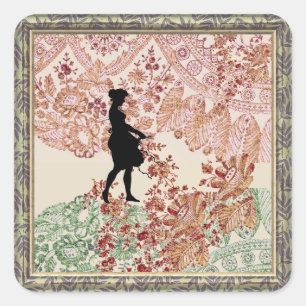Hübsches Silhouetten-Mädchen Klassischer Rund Stic Quadratischer Aufkleber