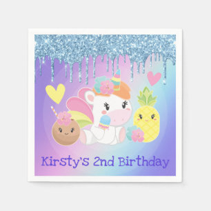 Hübsches Sommer Einhorn & Glitter Geburtstag Serviette