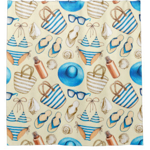 Hübsches Sommer Muster mit Brille, Bikini, Sonnens Duschvorhang