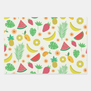 Hübsches Sommerfrüchte- und tropisches Blätter-Mus Geschenkpapier Set