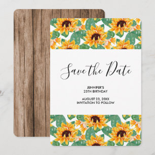 Hübsches Sonnenblumenmuster Gelb & Grün Geburtstag Save The Date