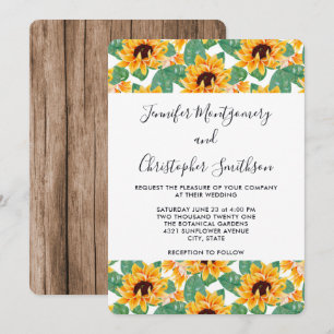 Hübsches Sonnenblumenmuster Gelb & Grün Hochzeit Einladung