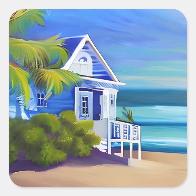 Hübsches tropisches Paradies Quadratischer Aufkleber (Vorderseite)