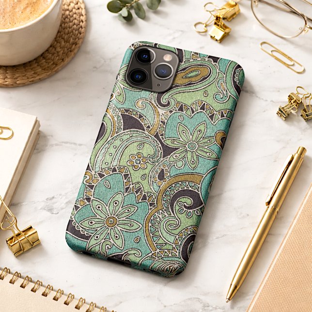 Hübsches türkisfarbenes Chic Retro Paisley Blumenm Case-Mate iPhone Hülle (Von Creator hochgeladen)
