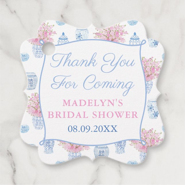 Hübsches und preppy Pink Blue Ginger Jar Brautpart Geschenkanhänger (Vorderseite)