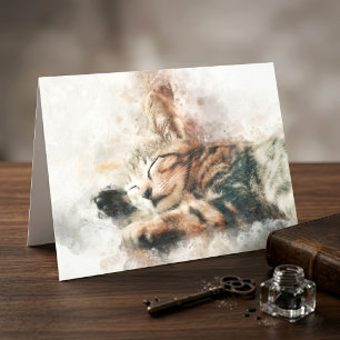 Hübsches und süßes Kätzchen schlafend Aquarell Dankeskarte