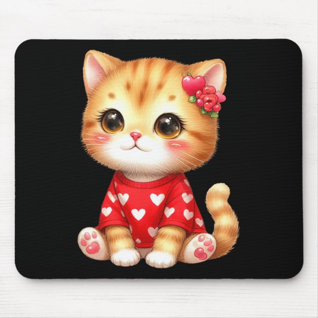 Hübsches Valentinskatze Kätzchen mit Herz  Mousepad (Vorne)
