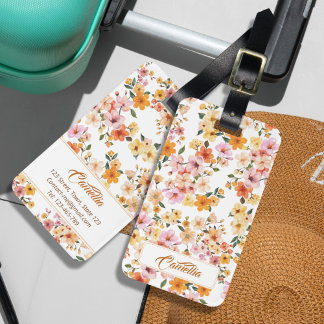 Hübsches, verspieltes Blumenmuster Gelb Orange Mus Gepäckanhänger