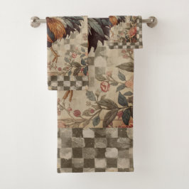 Hübsches Vintage-Hahn-und-Blumen-Muster Badhandtuch Set