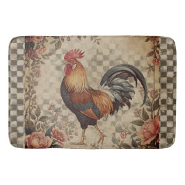 Hübsches Vintage-Hahn- und Blumenmuster  Badematte