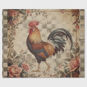 Hübsches Vintage-Hahn- und Blumenmuster Geschenkpapier