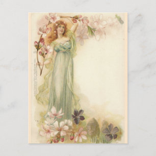 Hübsches Vintage-Mädchen in Blüten Postkarte