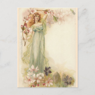 Hübsches Vintage-Mädchen in Blüten Postkarte