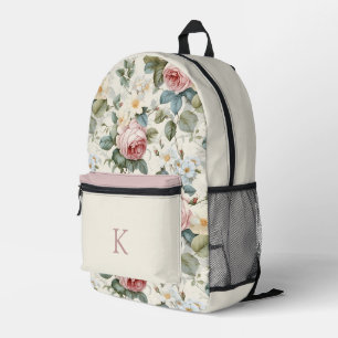 Hübsches Vintage-Rosenmuster mit Monogramm Bedruckter Rucksack