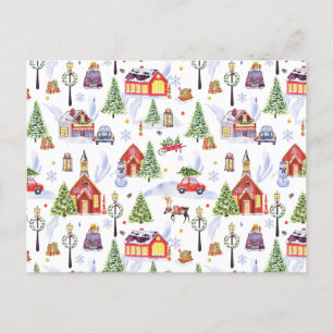 Hübsches vintage Weihnachtsdorf mit Weihnachtsbaum Feiertagspostkarte