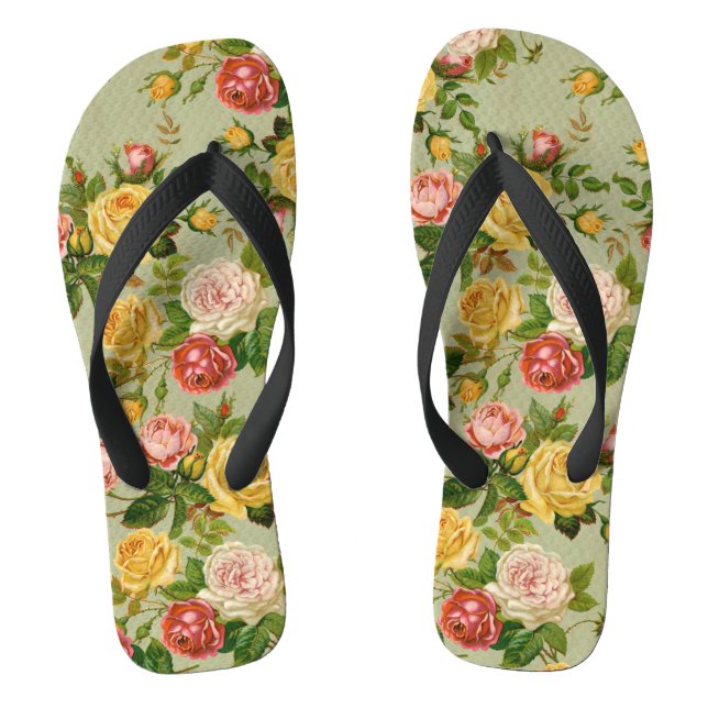 Hübsches Vintages Blumenmuster Rose Girly Flip Flops (Fußbett)