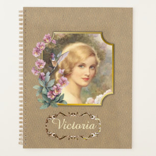 Hübsches Vintages Frauenportrait Personalisiert Planer