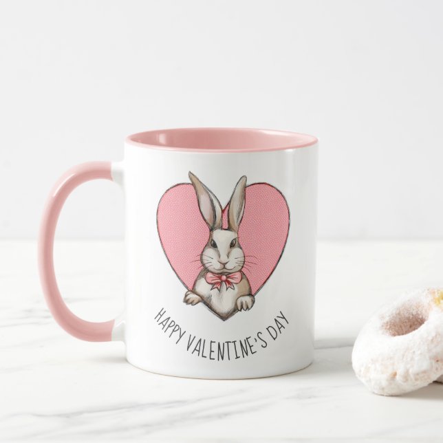 Hübsches Vintages Kaninchenherz - Valentinstag Tasse (Mit Donut)