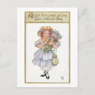 Hübsches Vintages Mädchen mit OsterBlume Postkarte