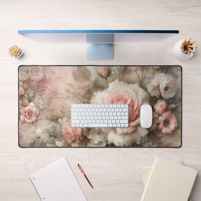 Hübsches Vintages Shabby Chic Pastell Rosa Rose Schreibtischunterlage (Büro 1)