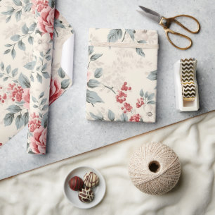 Hübsches Vintages Shabby Chic Weihnachts-Blumenpap Geschenkpapier