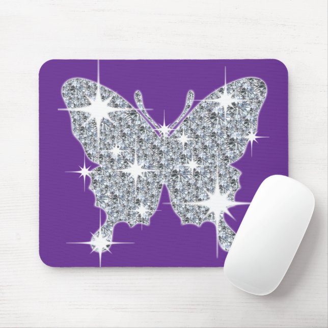 Hübsches Violett Lila Imitate Diamant Blutterfly Mousepad (Mit Mouse)