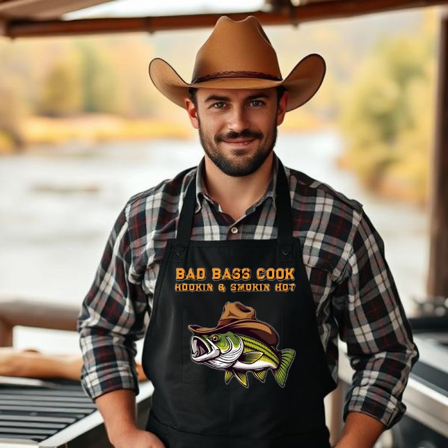 Hübsches Vorfeld für Ihm-Fisch mit Cowboy-Hut Schürze (Funny Apron for Him-Bass Fish with a cowboy hat-Fisherman Core-Father's Day Gift, Gift for him )