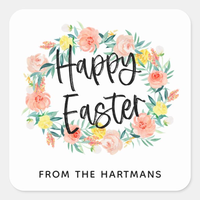 Hübsches Wasserfarben Blumenreath Frost Ostern Quadratischer Aufkleber (Vorderseite)