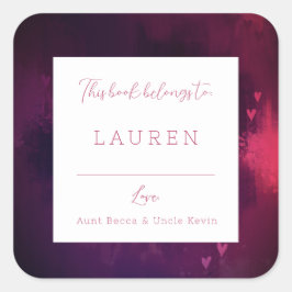 Hübsches Wasserfarbenherz Valentine Buchzeichen Quadratischer Aufkleber