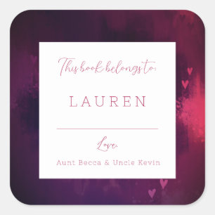 Hübsches Wasserfarbenherz Valentine Buchzeichen Quadratischer Aufkleber