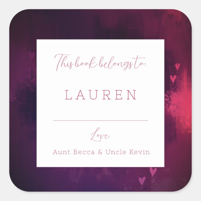 Hübsches Wasserfarbenherz Valentine Buchzeichen Quadratischer Aufkleber (Vorderseite)