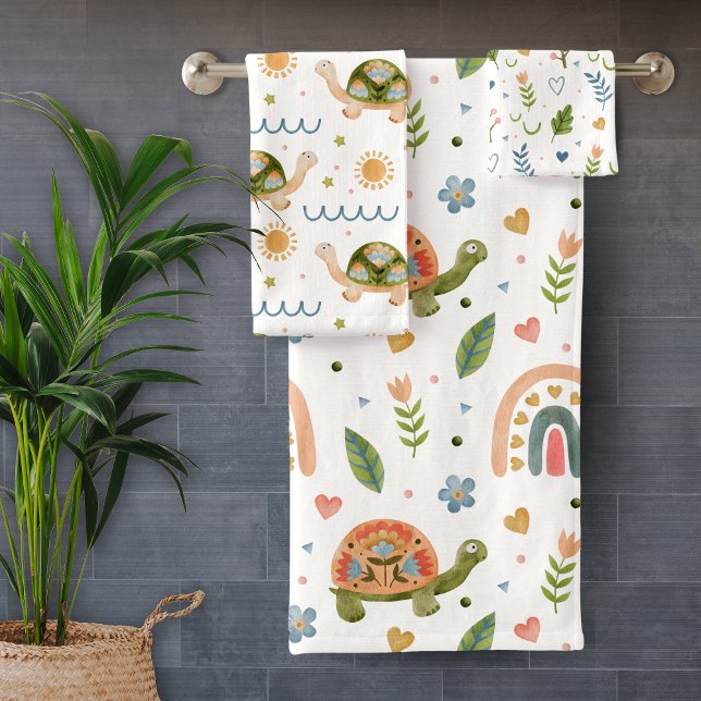 Hübsches Wasserfarbenschildkröten- und Regenbogenm Badhandtuch Set (Von Creator hochgeladen)