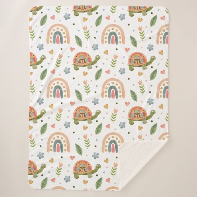 Hübsches Wasserfarbenschildkröten- und Regenbogenm Sherpadecke (Vorderseite)