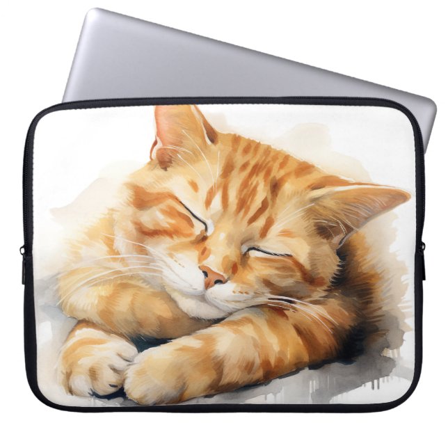 HÜBSCHES WASSERFARBSCHLAFEN ORANGE TABBY CAT LAPTOPSCHUTZHÜLLE (Vorderseite)