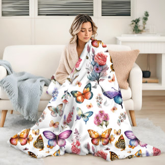 Hübsches Watercolor Butterfly Blumengarten Muster Fleecedecke