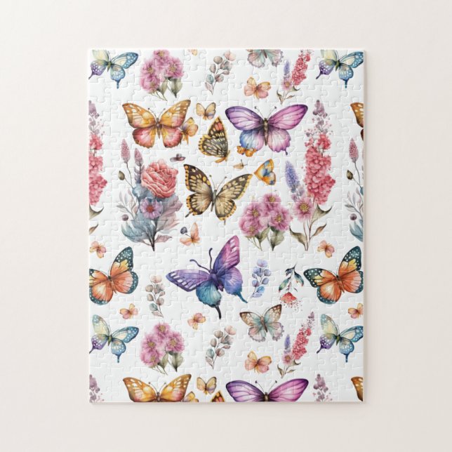 Hübsches Watercolor Butterfly Blumengarten Muster Puzzle (Vertikal)