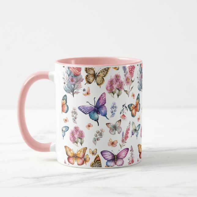 Hübsches Watercolor Butterfly Blumengarten Muster Tasse (Links)