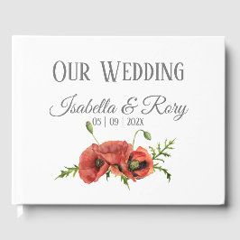 Hübsches Watercolor Red Poppies Wedding Guestbook Gästebuch
