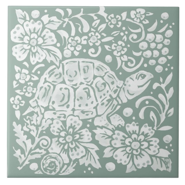 Hübsches Weideland Grüne Schildkrötenwälder Schnec Fliese (Vorderseite)