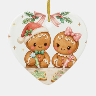 Hübsches Weihnachts-Gingerbread-Pärchen-Keks Keramik Ornament